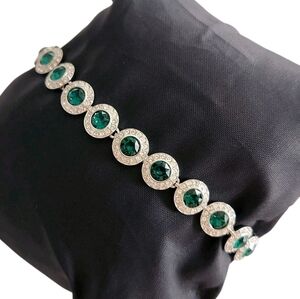 Swarovski Una Angelic Green Crystal Tennis Bracelet Rhodium Plated Signed